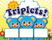 Triplet Animals Birth Announcement with picture box