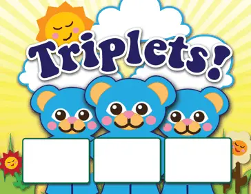 Printable Triplet Animals Birth Announcement with picture box