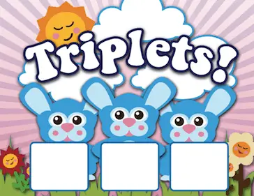 Printable Triplet Bunnies Birth Announcement with picture box